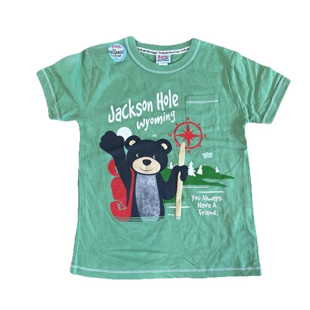 Pocket Pals Organic Cotton Youth Shirt Souvenir Jackson Hole Wyoming Bear Green